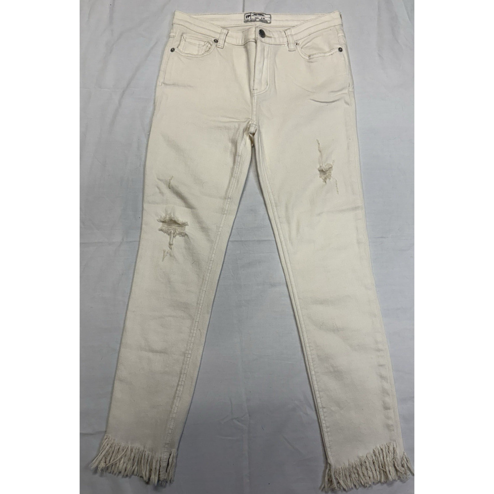 We The Free People Jeans Womens 26 White Great Heights Skinny Distressed Raw Hem